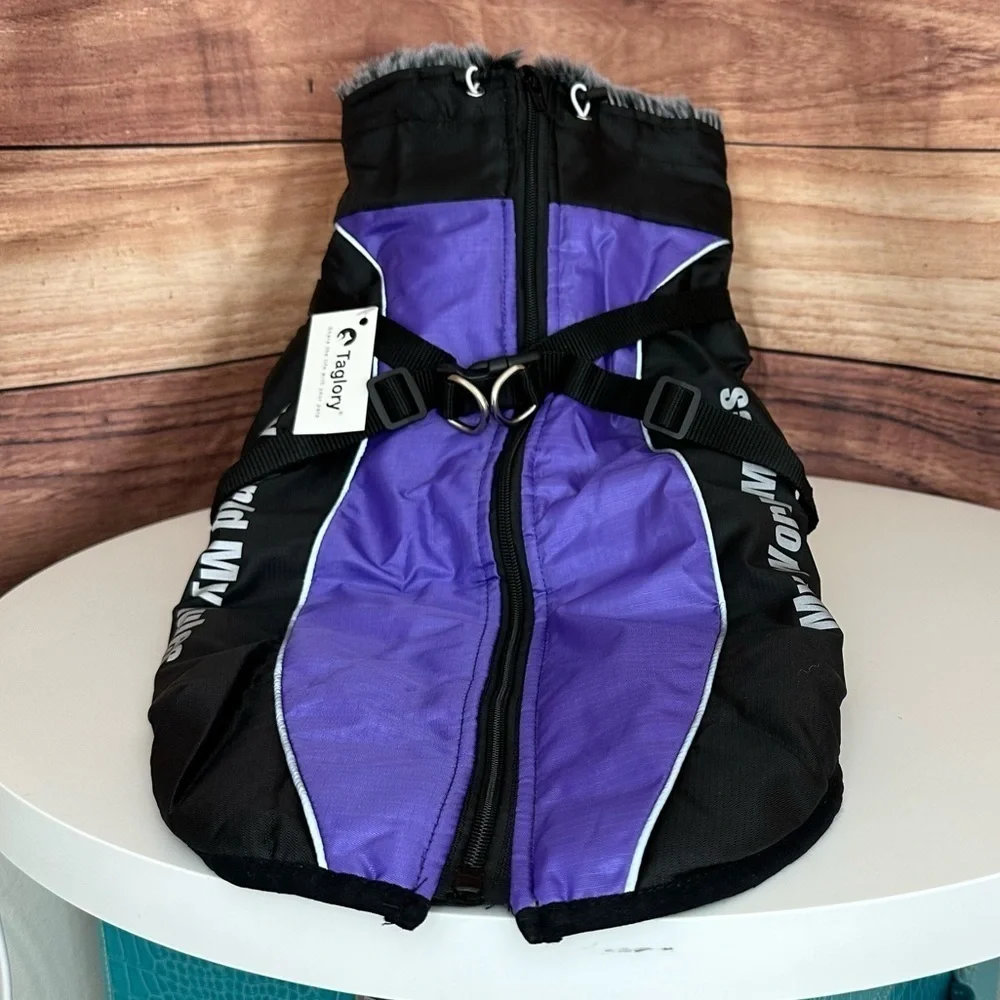 WINDPROOF DOG REFLECTIVE WINTER DOG Jacket Removable Safety Harness Snowsuit…